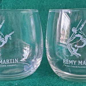Etched Remy Martin lowball glasses